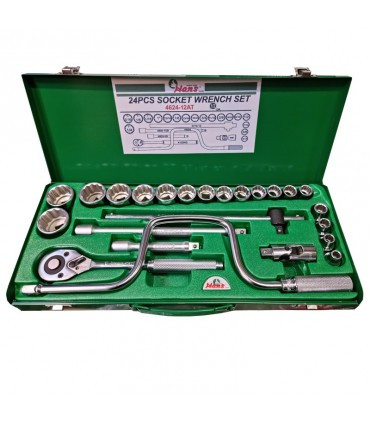 جعبه بکس 24 پارچه 12 پر درایو ½ هنس HANS مدل 4624-12AT - ابزار تکتاز